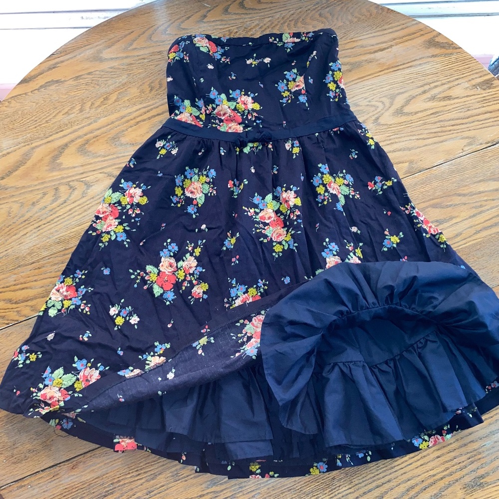 JOHNNIE  B floral print cotton strapless dress w/ruffled liner/15-16y